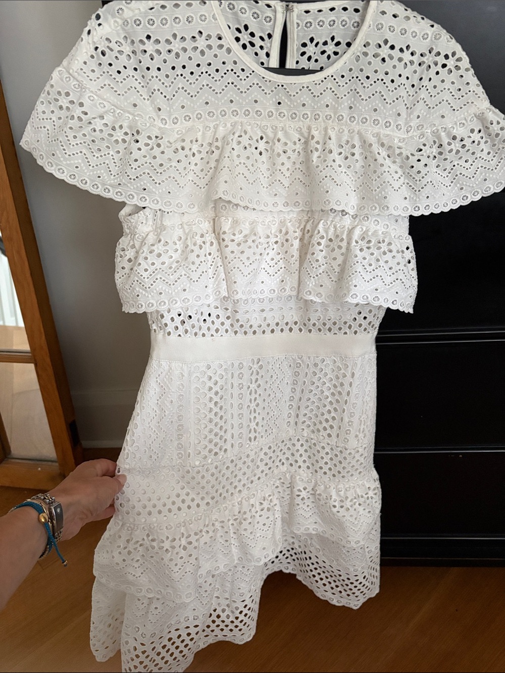 Self-Portrait White Eyelet Ruffle Tiered Mini Dress